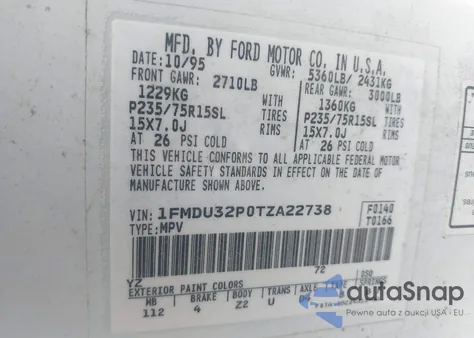 1996 Ford Explorer z USA, uszkodzony, nr VIN 1FMDU32P0TZA22738